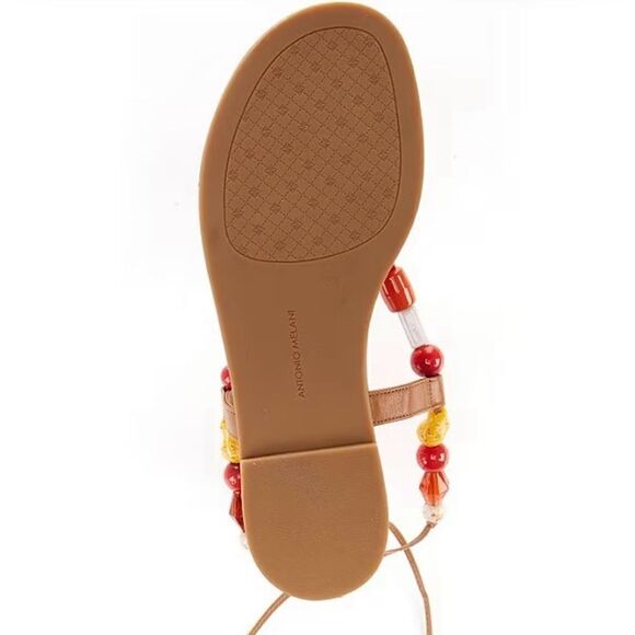 Antonio Melani | Loola Beaded Leather Ankle Wrap Flat Sandals - Picture 3 of 6